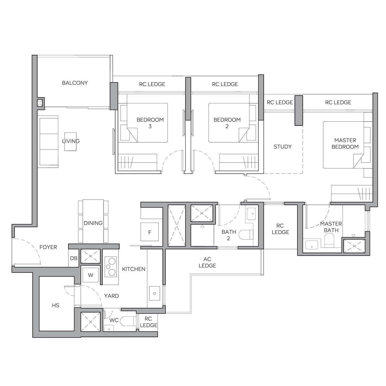 3 Bedroom Luxury + Study Type C5 958 sqft
